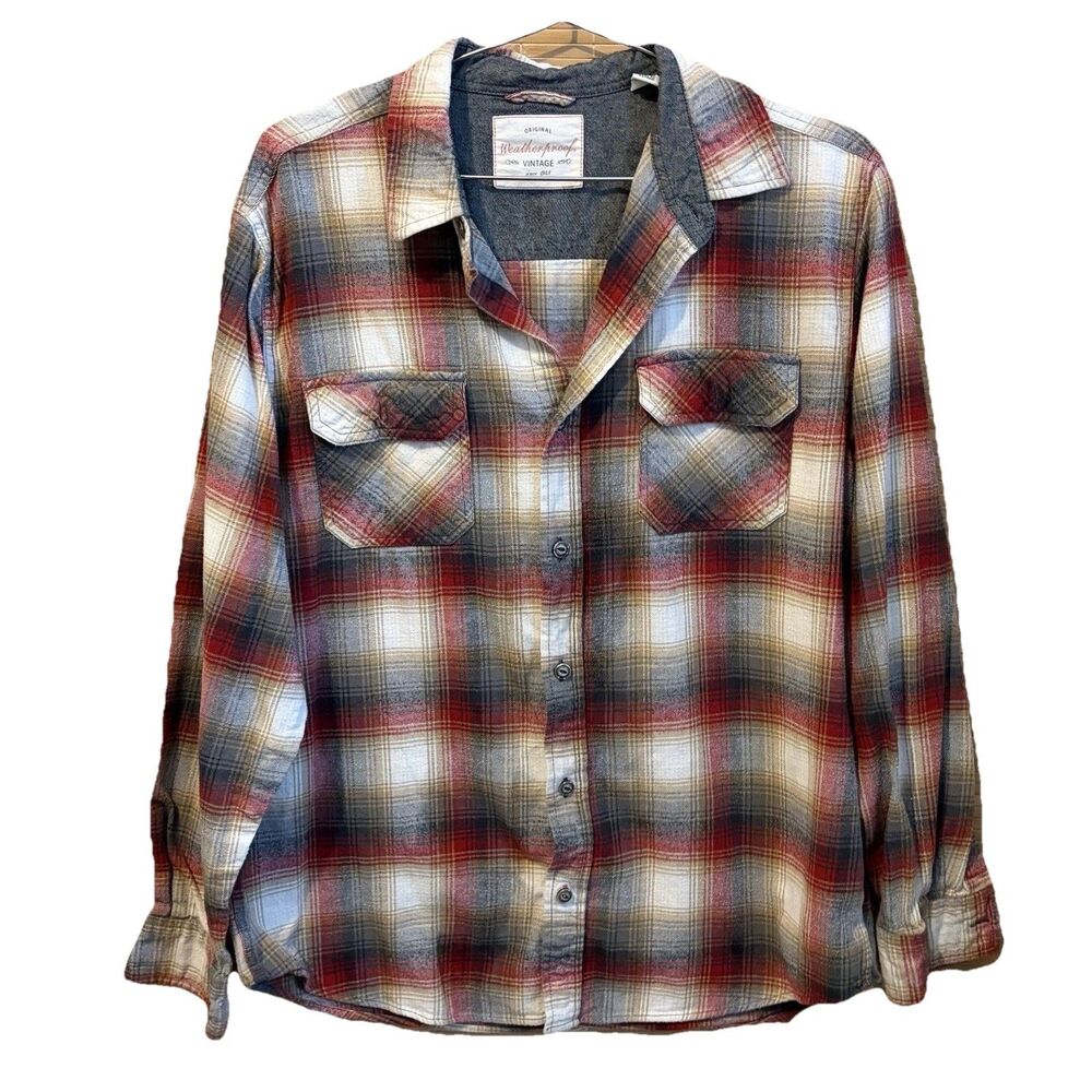 Weatherproof Men's L Plaid Flannel Long Sleeve Button-Up Shirt Outdoors